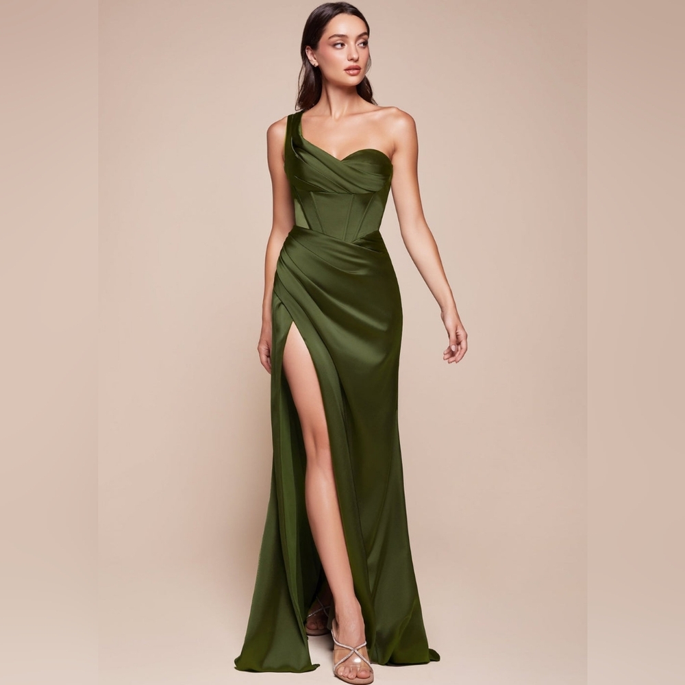 Elegant Olive Green One-Shoulder Dress